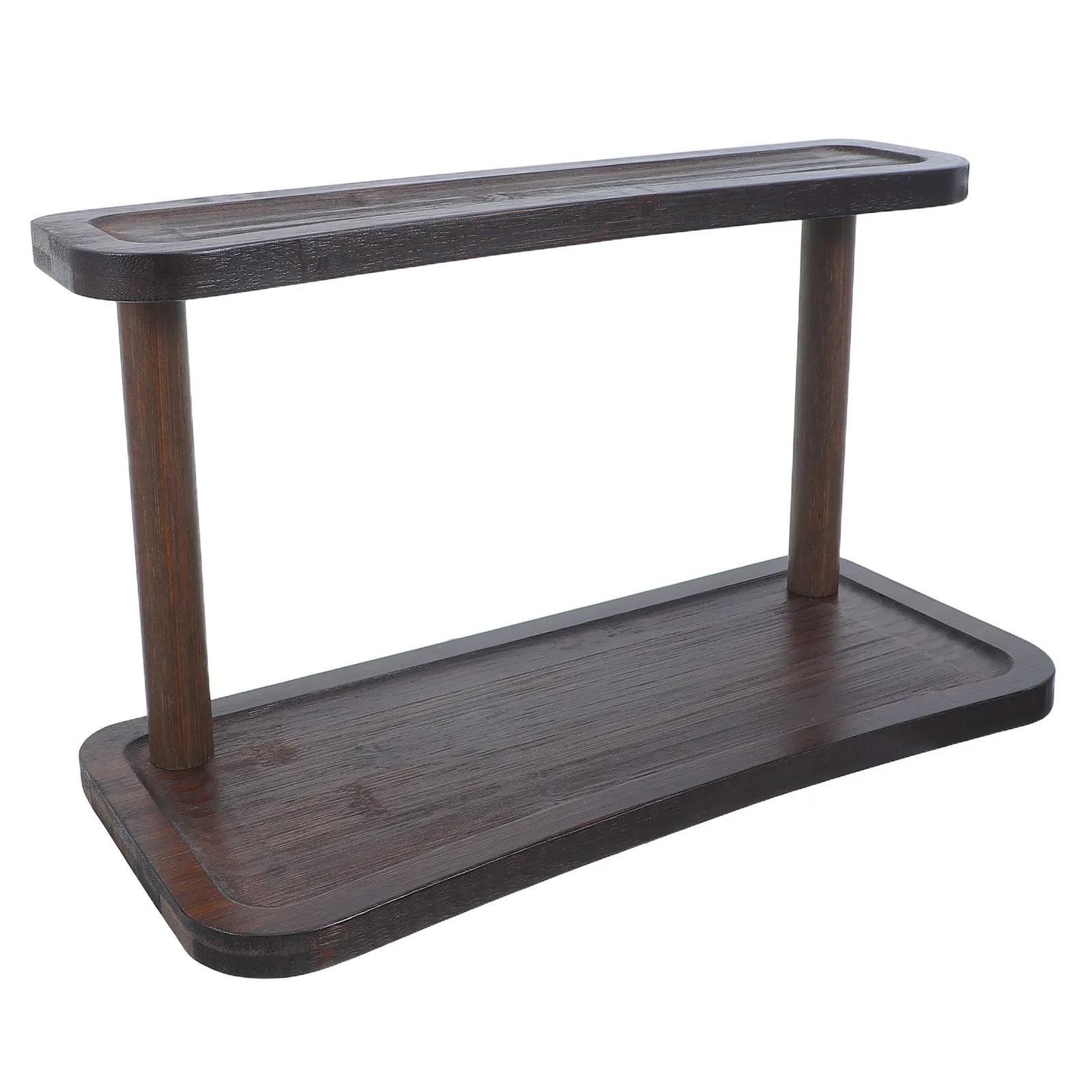 2-Tier Bamboo Bathroom Counter Organizer Vanity Shelf Makeup Skincare Perfume Storage Rack Sink Countertop