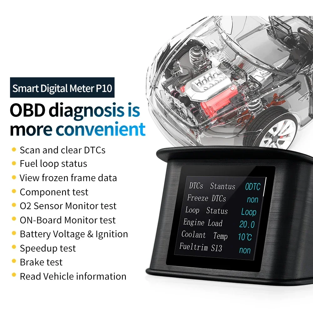 New P10 OBD2 Auto Scanner HUD Display On-board Computer Temperature Consumption Speedometer Gauge OBD ll with Overspeed Alarm