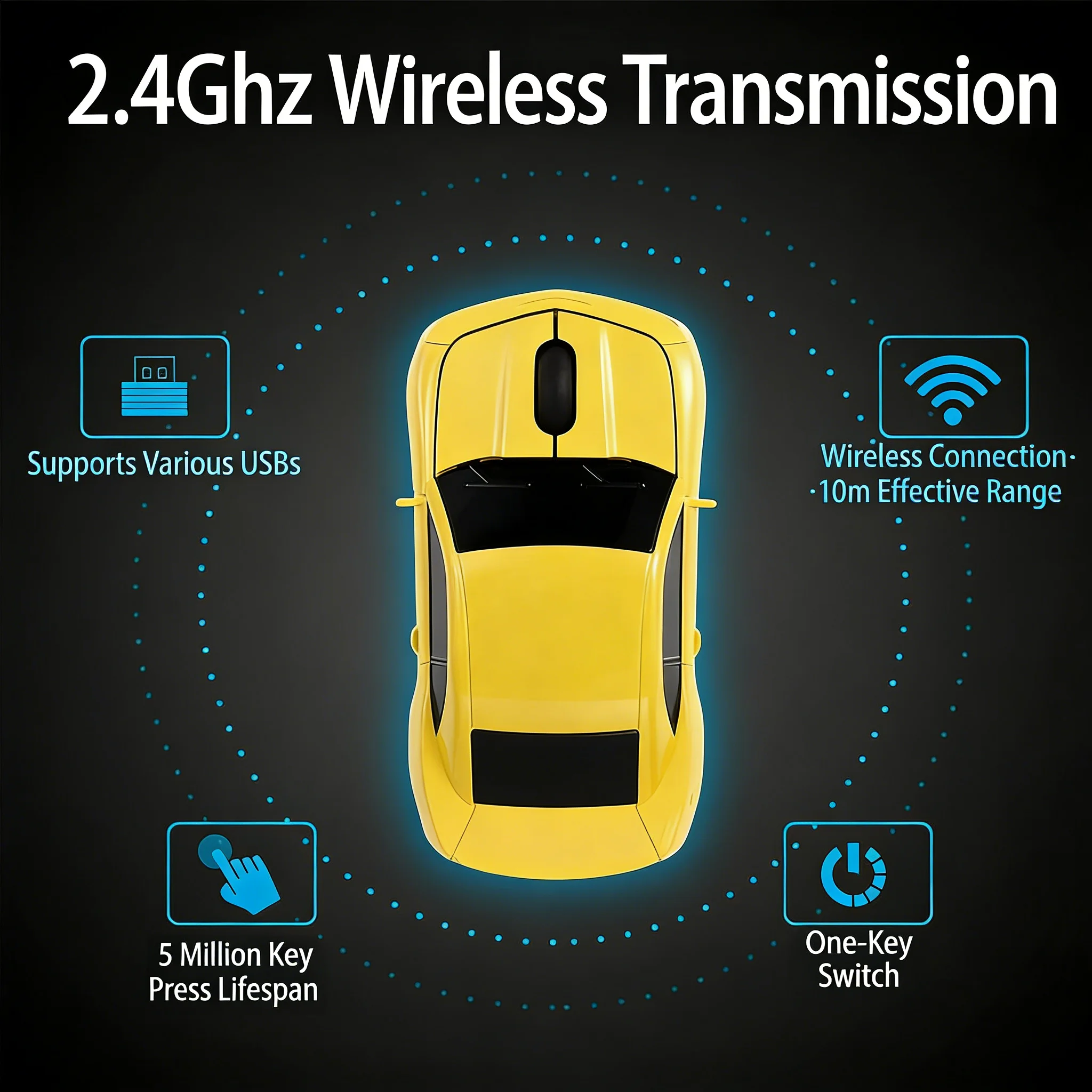 CHYI Cool 3D Car Shaped 2.4G Mini Wireless Optical Mouse Ergonomic Creative Gaming Office for PC Laptop Desktop Gamers Gifts