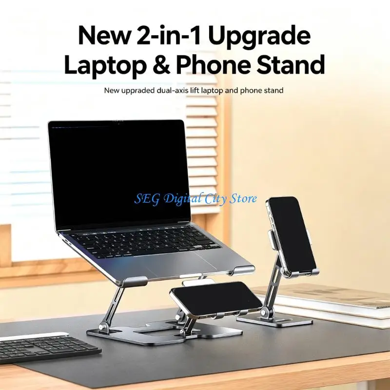 U75B Home Office Laptop Cooling Stand with Phone Holder, Desk Stand Form and Center Cooling Panel for Screen Viewing