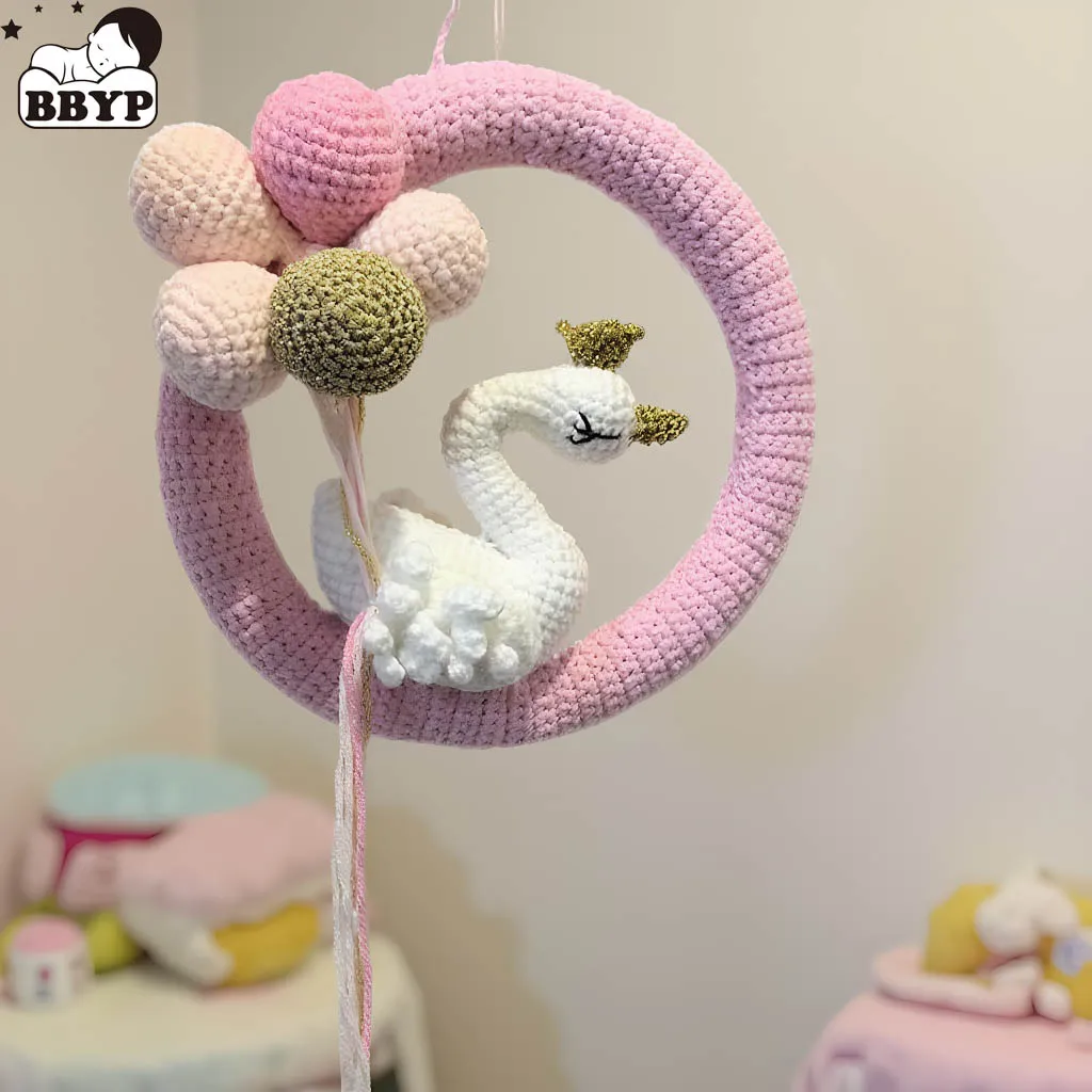 Personalized Crochet Name Wreath with Swan and balloon,Custom Nursery Wall Decor for Baby, Handmade Gift Newborn Gift, Baby Show