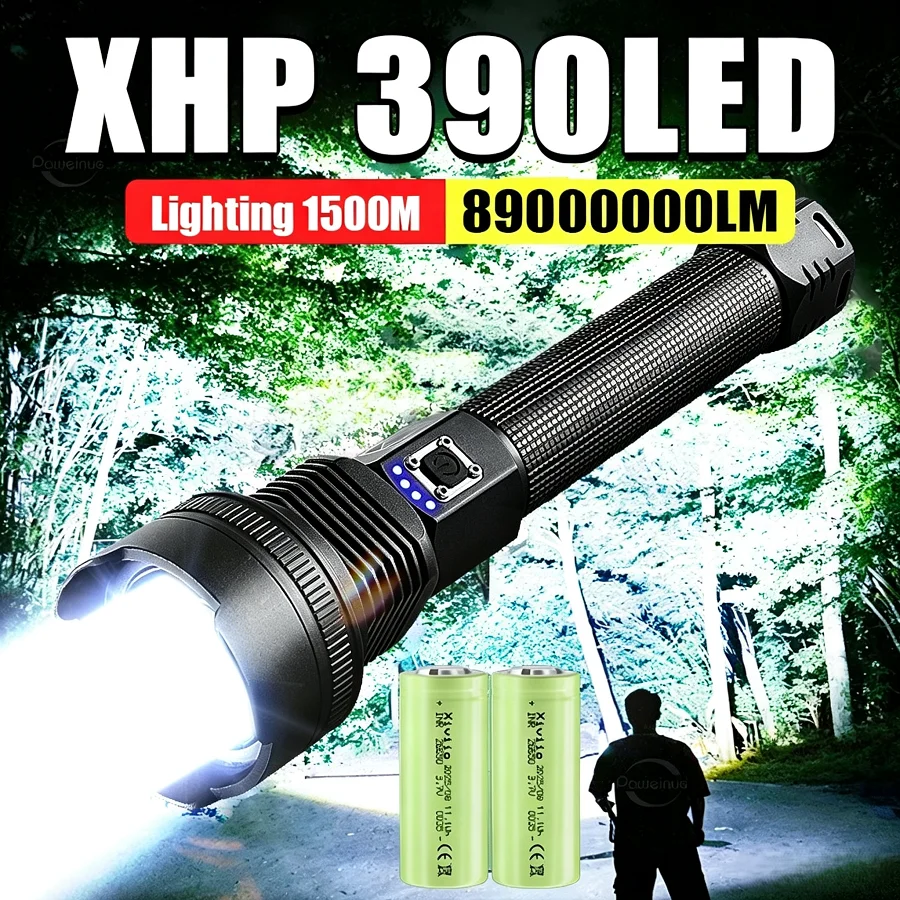 XHP390 Super-Powerful Flashlights 89000000LM Rechargeable Strong Light Military Tactical Lantern Self Defense Emergency Led Torc
