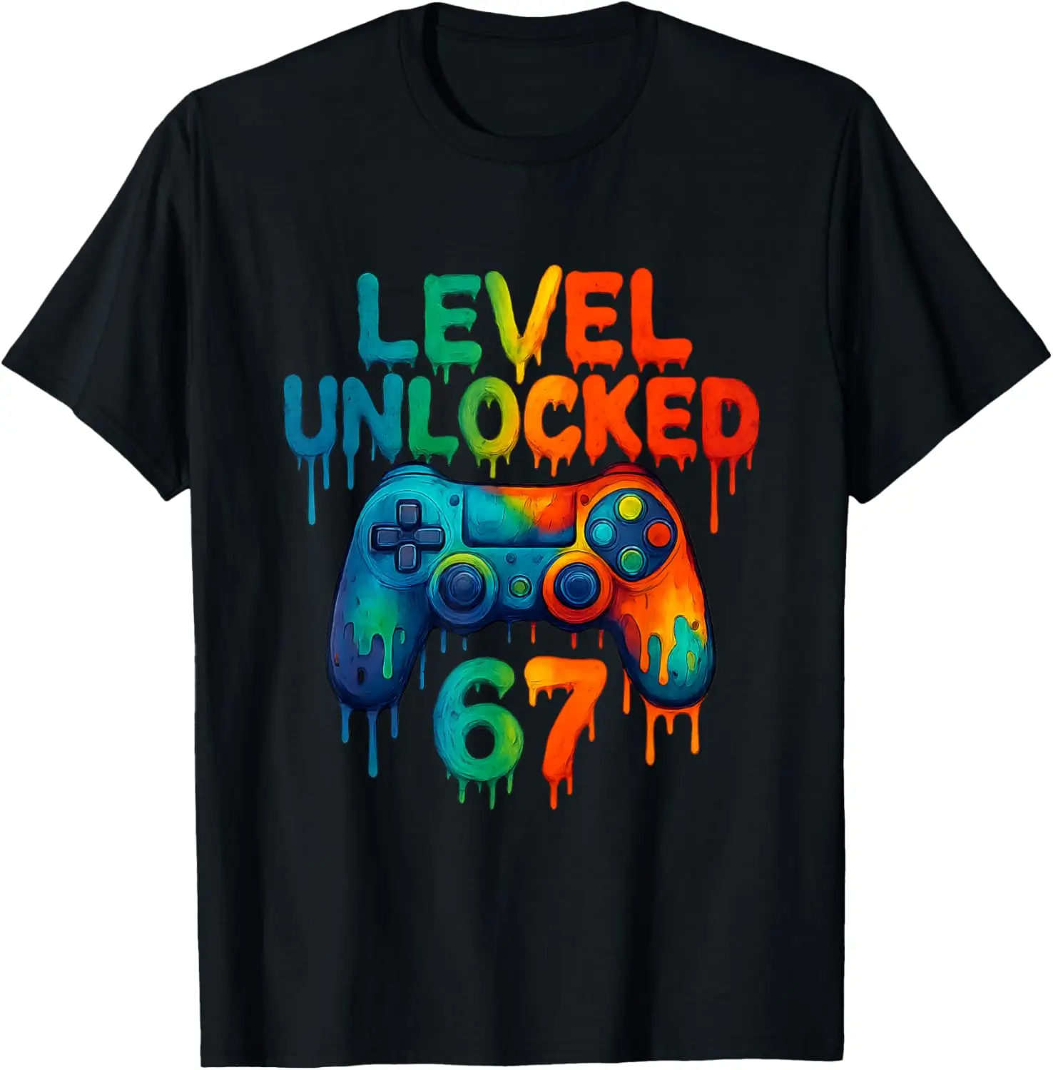 Gamer Drip Level Unlocked 67 Video Game Gen Alpha Meme T-Shirt Summer Short-Sleeved Breathable Sweat-Wicking Versatile Fashion