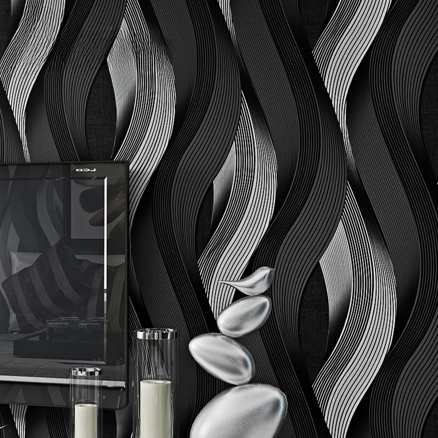 3D Non-woven Curve Stripe Wallpaper Roll Wall Coverings Silver Floral Luxury Wall Paper Living Room Bedroom Home Decor ورق جدران