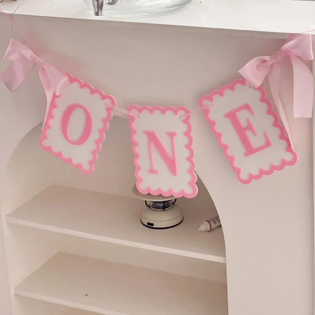 INS Style Bow ONE Non Woven Felt Banner Hat 1st Birthday Chair Garland Photo Props for Kids Birthday Baby Shower Party Decor