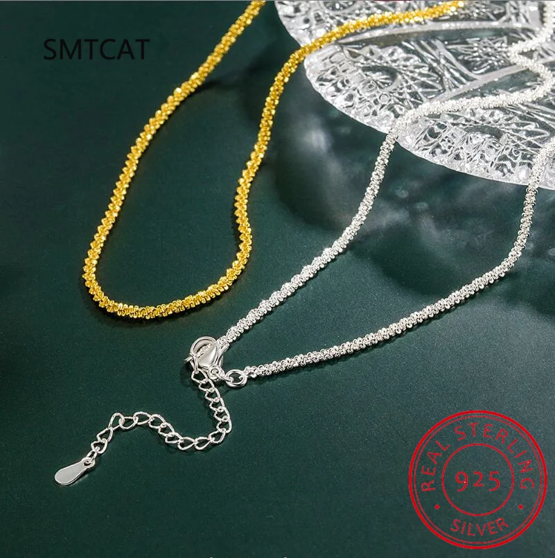 925 Sterling Silver Shinny Choker Necklace 2021 New Trend Italian Jewelry Sparkling Clavicle Chain Plain Short Fashion Chain