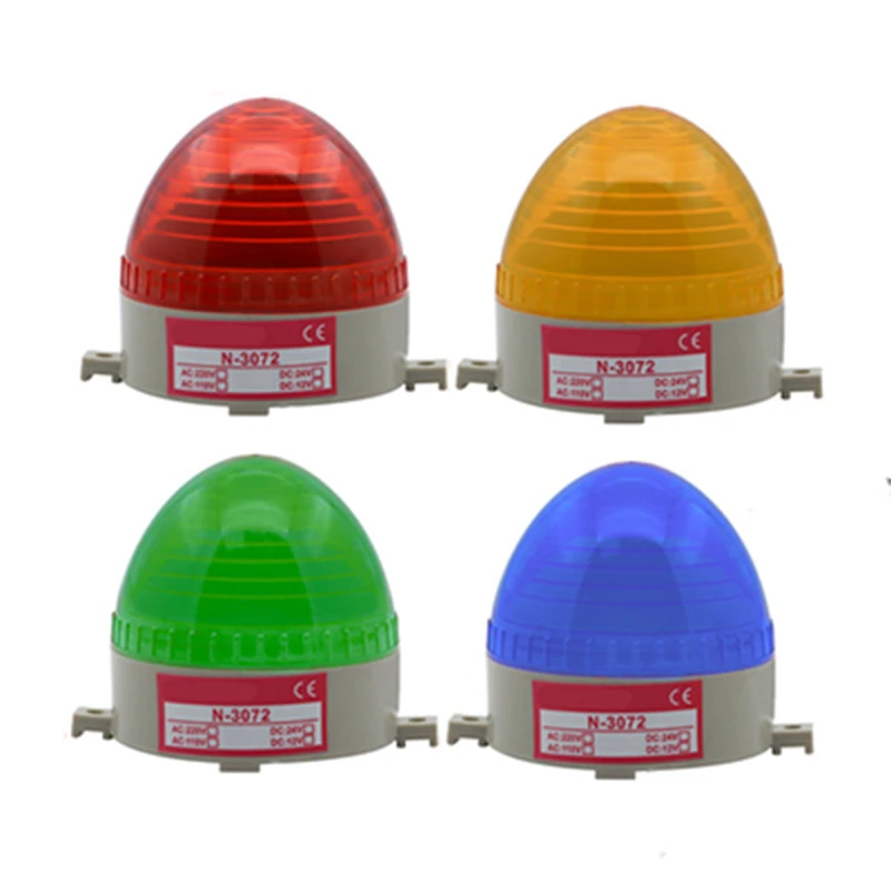 1Pcs N-3072 Without Sound Small Warning Lights LED Flash Alarm Lamp Bolt Installation Red Yellow Green Blue