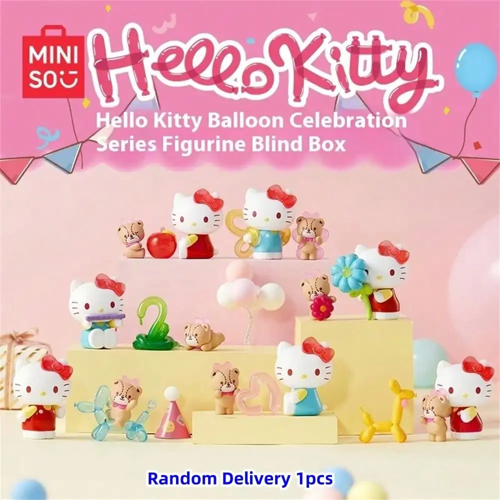 

Miniso Sanrio Hello Kitty Balloon Celebration Series Surprise Box Figurine Kawaii Blind Box Desktop Decor Toy Christmas Gift 1PC