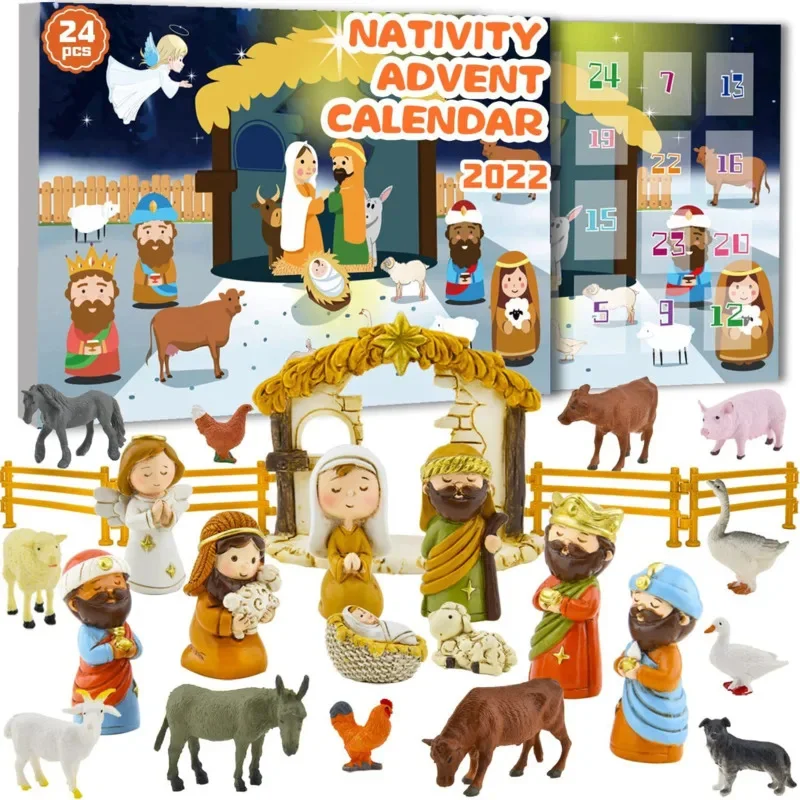 Christmas Theme Resin Material Nativity Advent Calendar 15.2x9.5in Twenty Four Pieces Blind Boxs Christmas Advent Calendar Gifts