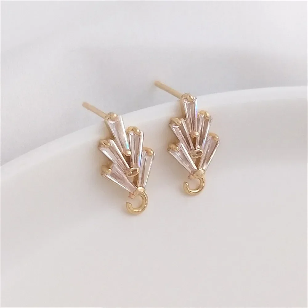 

14K Gold Plated T square zircon open hanging ring Korean fashion earrings 925 silver needle diy earring accessories