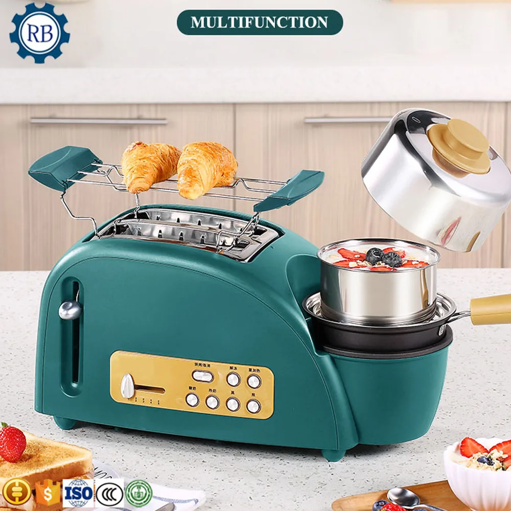 

Breakfast Machine Kettle and Toaster Set Good Quality Easy Operation Electric 3 in 1 Black Multifunctional Free Spare Parts RB