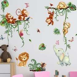 Cartoon Monkey Vine Forest Animal Wall Sticker Waterproof PVC Children's Room Kindergarten Home Decoration
