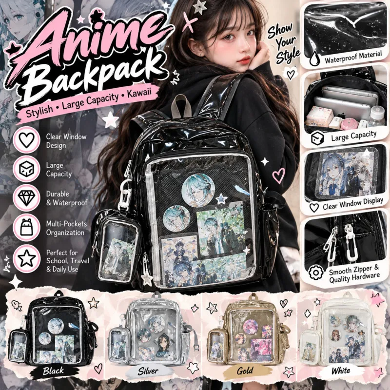 Korean Backpacks Women Y2K Clear PVC Itabag Backpacks Transparent Front Display Badge School Backpack Girls Student Travel Gift