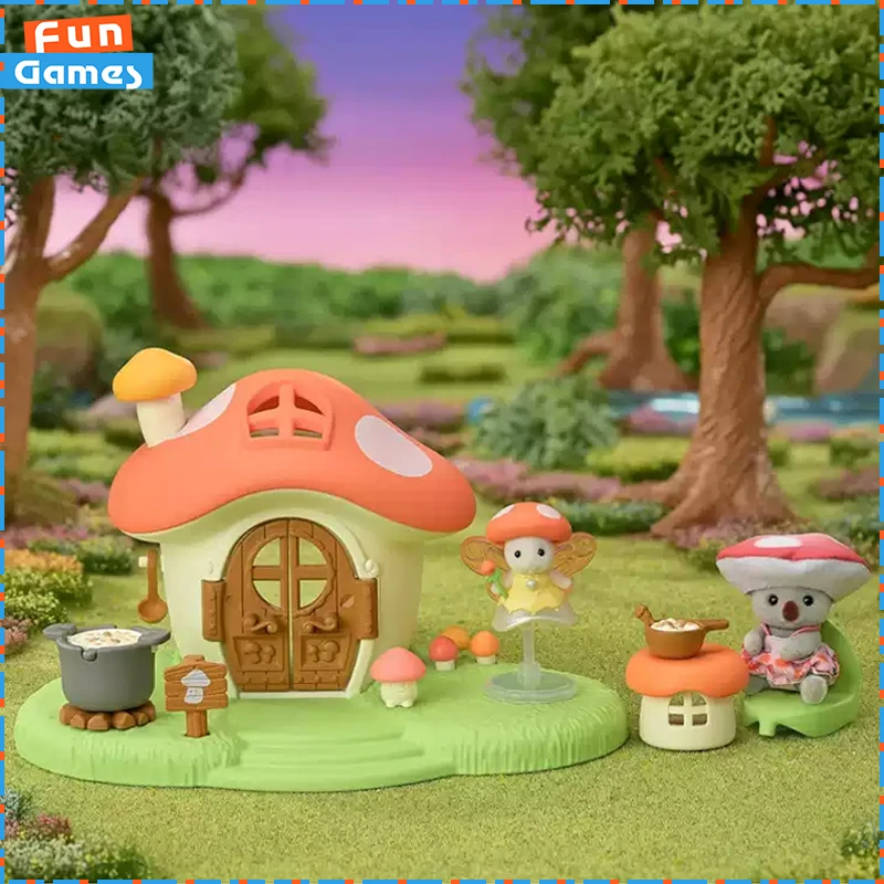 

Sylvanian Families Elf Mushroom House Set Fairy Forest Scene House with Flocked Figures Kids Play Toy Collectible Gift Box