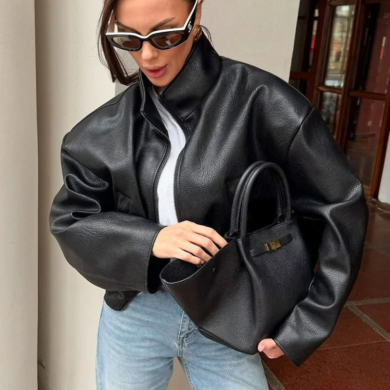 

The 2026 Autumn/winter New High-end Black PU Leather Jacket Is A Stylish and Elegant Cross-border Commuting Outerwear for Women