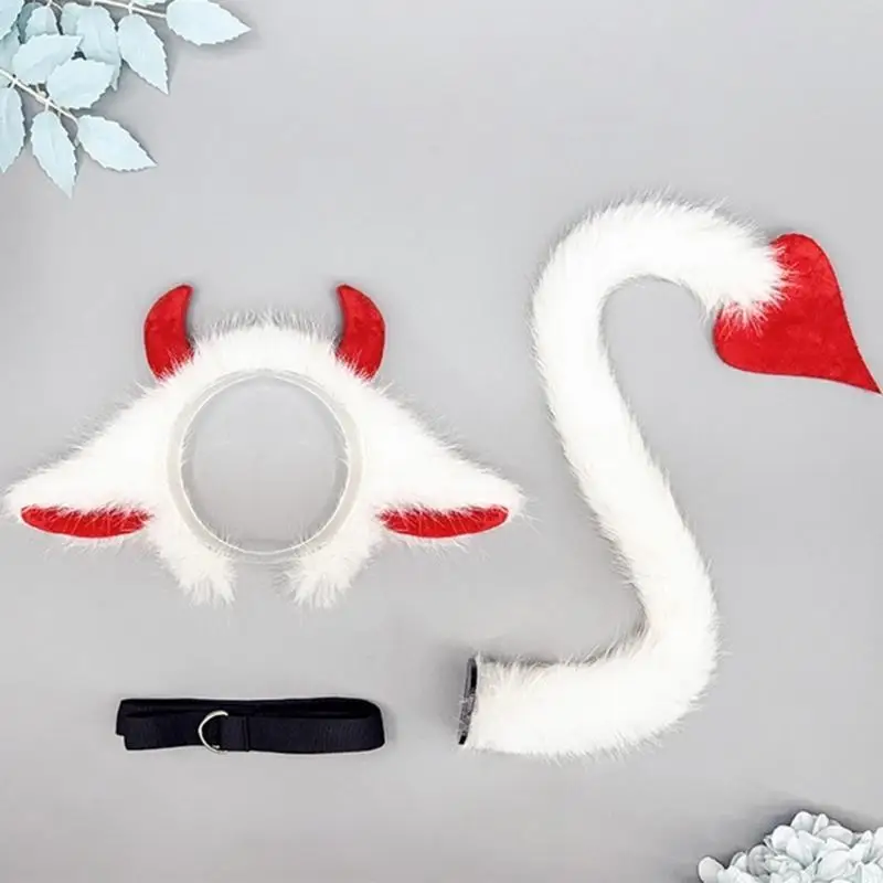 2025 Neue 1/2pcs Yak Ohren und Schwanz -Set Tier Yak Kostüm Set Yak Ohren Stirnband Yak Tail Halloween Cosplay -Kostüme für