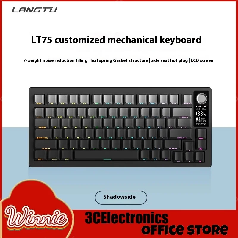 

Langtu Lt75 Wireless The Third Mock Examination Bluetooth Mechanical Keyboard 80 Key Full Key Hot Plug Pink Keyboard With Displa