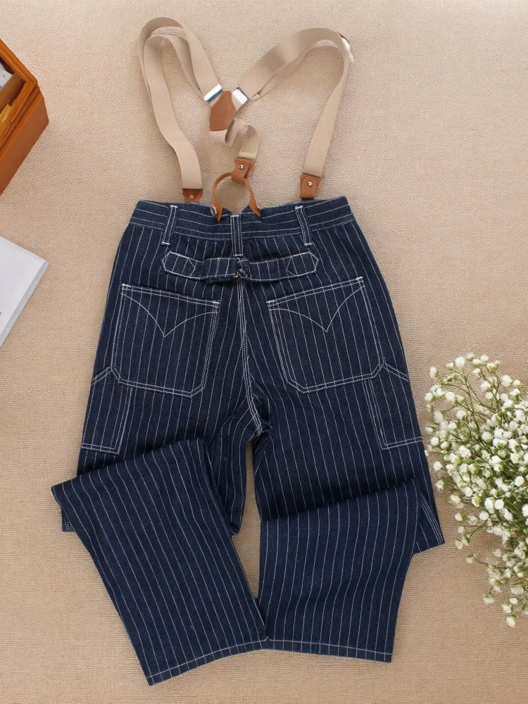 

Свободные повседневные мужские джинсы в полоску с широкими штанинами, рабочие брюки для мотоциклистов, удобные дышащие из хлопковой ткани