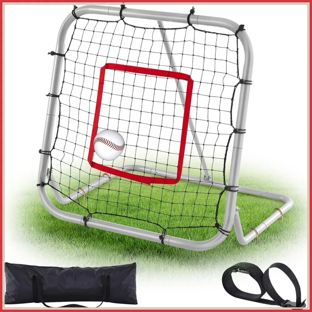 

Pro Portable Baseball Softball Rebounder Adjustable Pitch-Back Net with Bag Strap Trainer for Ground Balls Line Drives Pop Flies