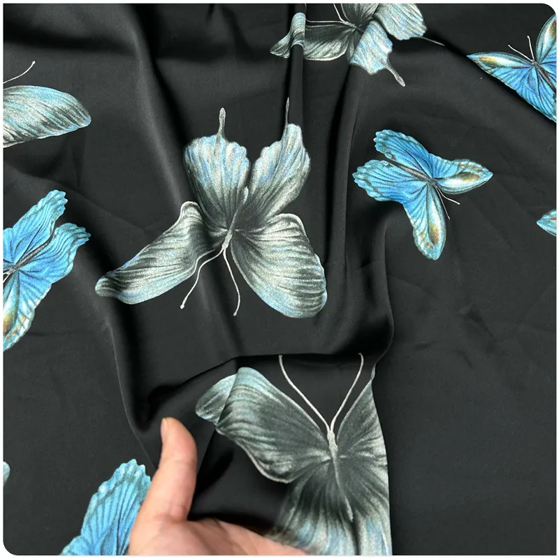 

Ткань из искусственного шелка из ацетата синей бабочки — шифон с цветочным принтом для платьев и блузок W150CM