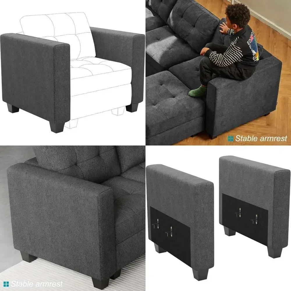 

Бестселлер: модульный секционный диван с боковыми подлокотниками из ткани темно-серого цвета