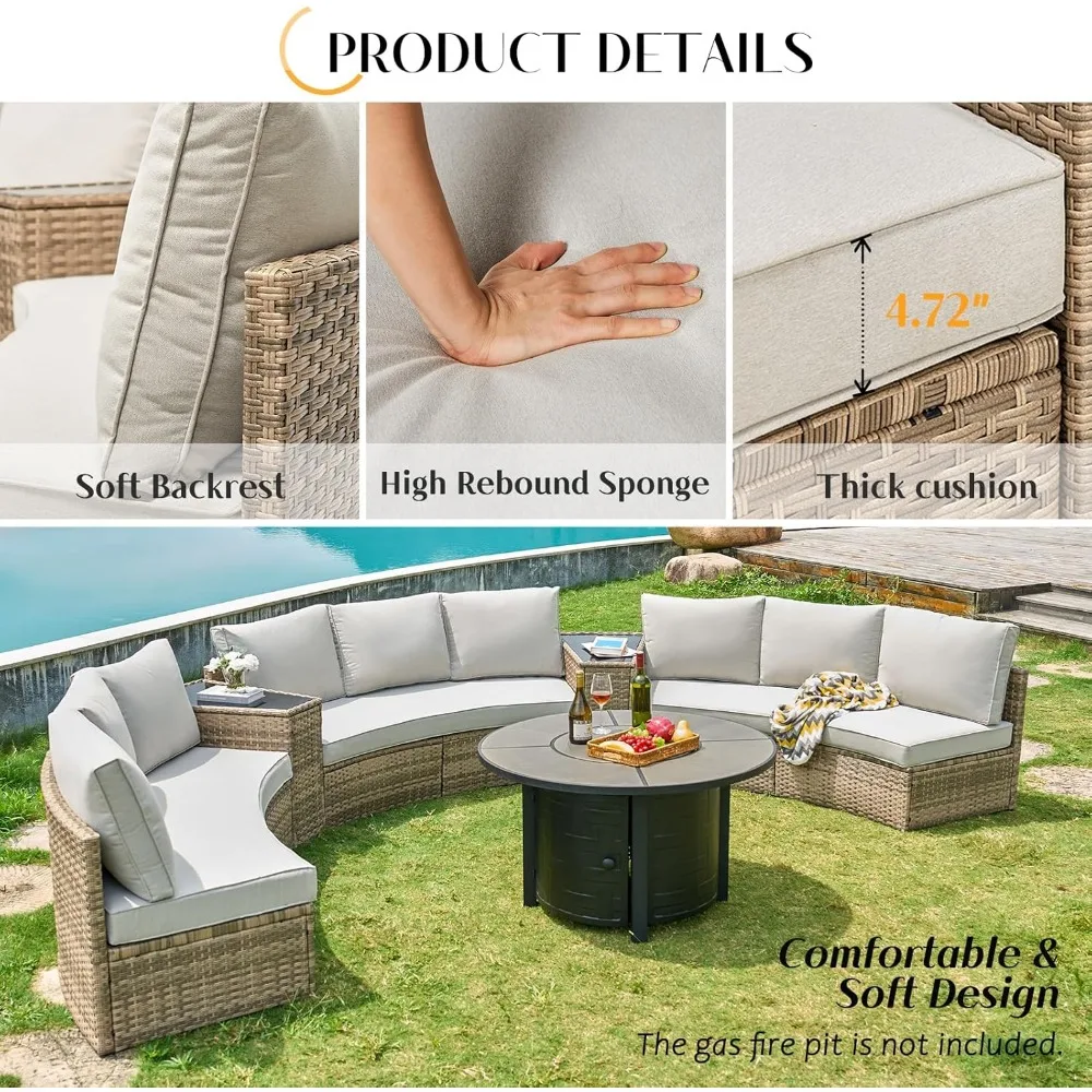 Set percakapan teras, 11 buah Set furnitur teras bulat setengah bulan dengan tempat penyimpanan besar meja jepit Set Sofa anyaman