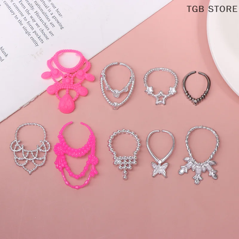 10pcs Dollhouse Electroplated Crown Necklace Earstuds Bracelets Earrings Pendant Pack Accessories Dressing Princess Doll Toy