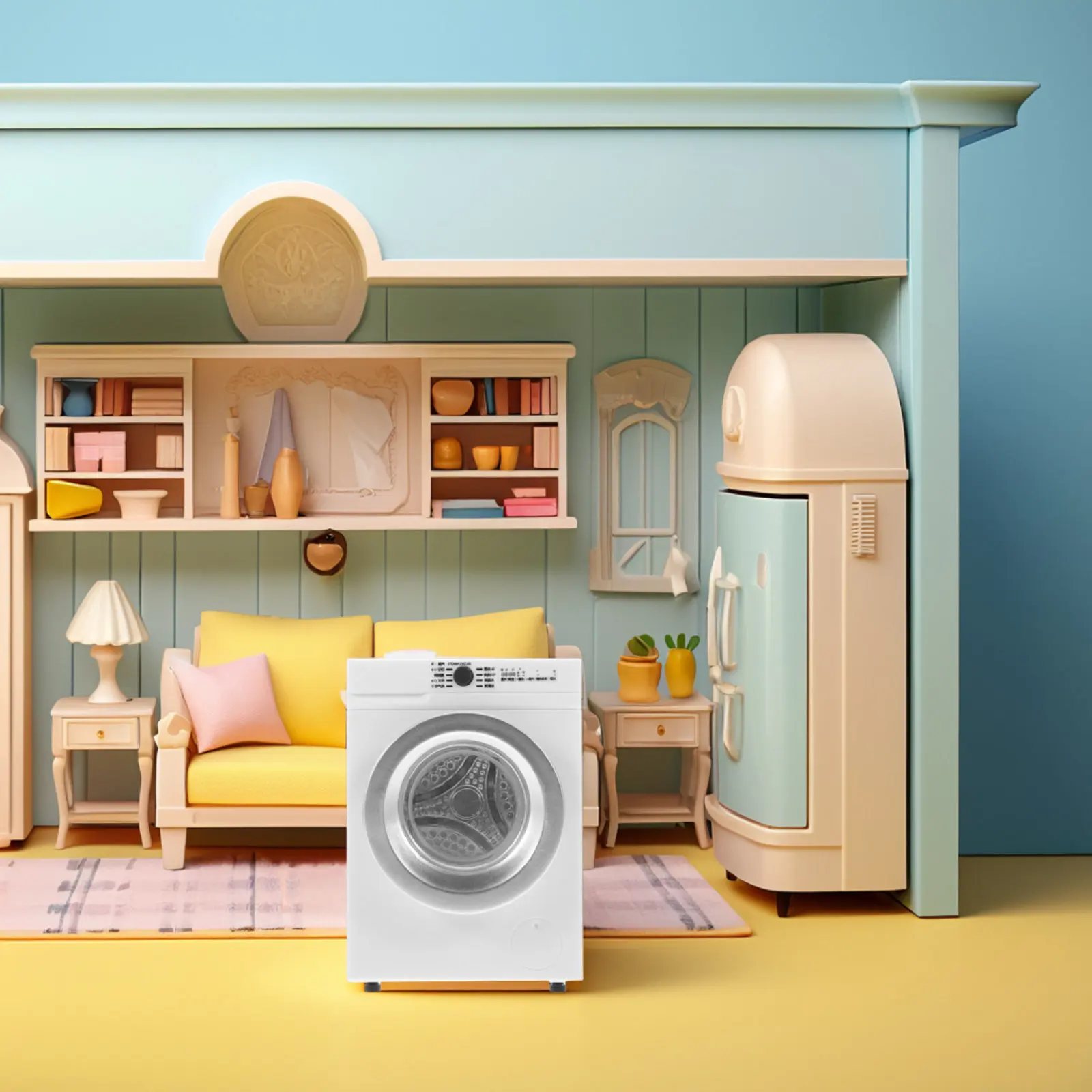 Mini 1:12 Scale Washing Machine Rechargeable Drum Rotation Portable Miniature Household Decor Mini Washing Machine Model