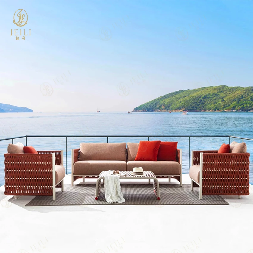 

Modern Rope Weaving Beige Cushions Set Furniture Hotel Seating for Ritz-Carlton Dubai