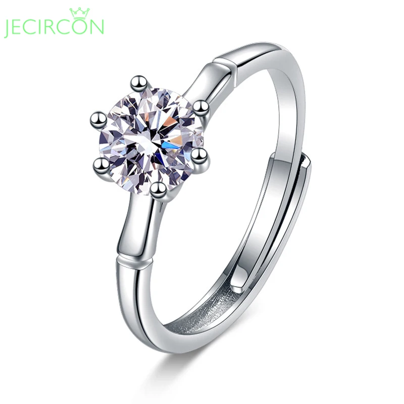 

JECIRCON Genuine 925 Sterling Silver Open Ring for Women Simple Moissanite Bamboo 1ct 6-claw Engagement Band All-match Jewelry