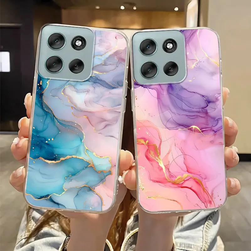 Para Motorola Moto G56 G86 5G Funda de silicona suave para teléfono Moto G86 MotoG56 G 86 2025 XT2529 Funda con estampado transparente Floral de mármol
