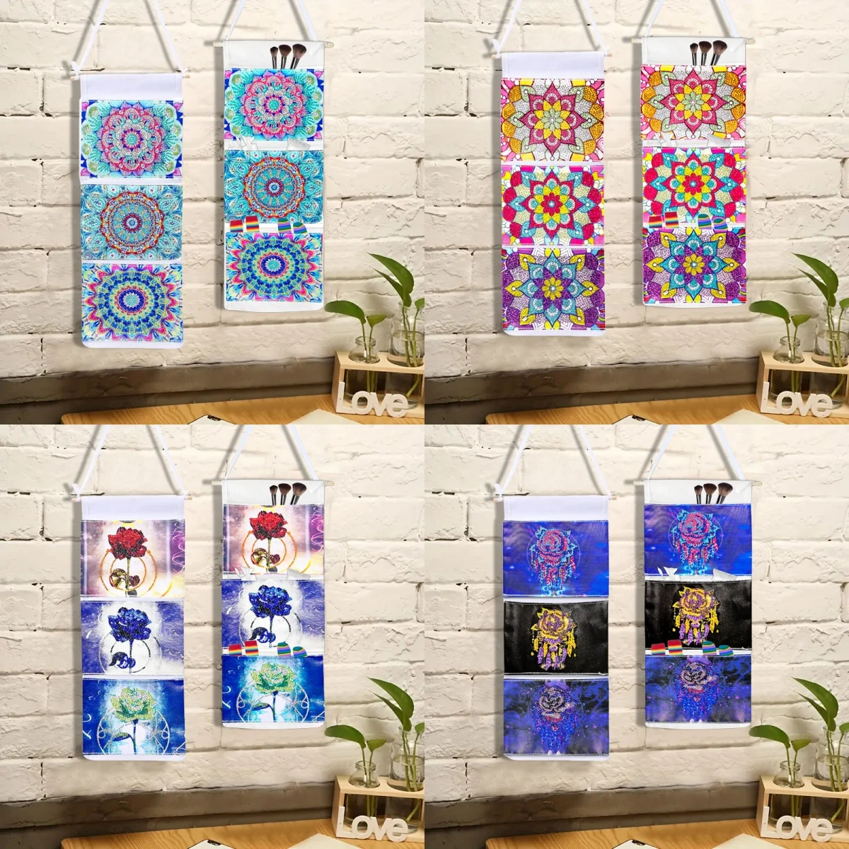 1 set di borse portaoggetti fai da te Mandala Diamond Art, borse appese per pittura con diamanti impermeabili, kit di pittura con diamanti murali