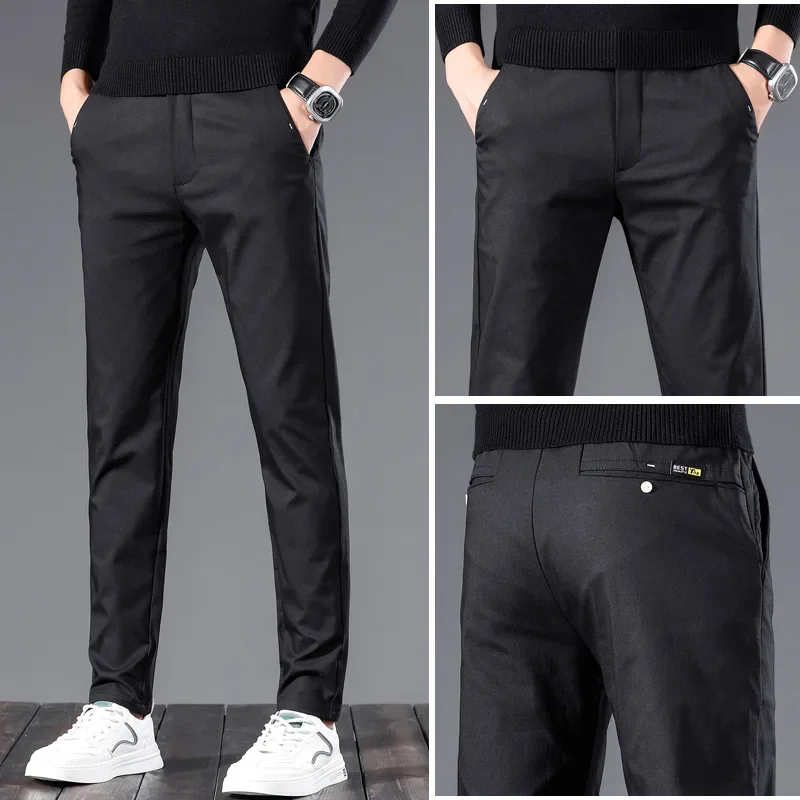 

2024 Spring and Autumn New Fashion Trend Solid Color Tracksuit Pants for Men Business Casual Slim Comfortable High Quality Pants