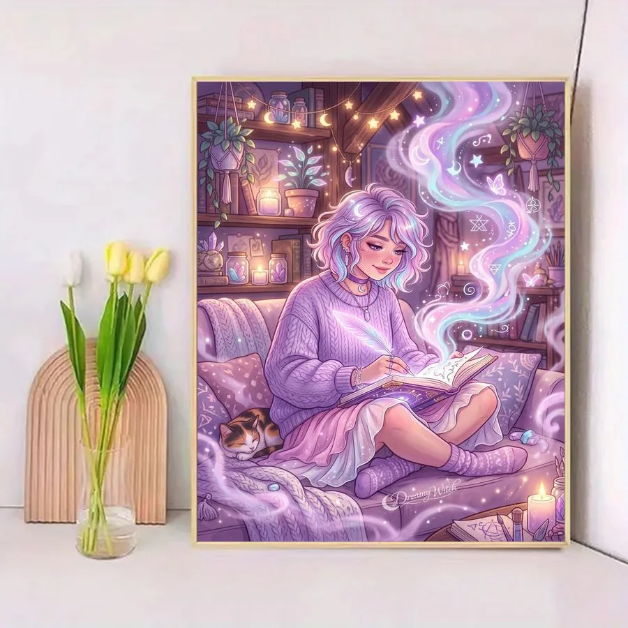 1 piece - 5D-DIY - Flocking cloth - Special drill - Diamond painting set - Witch, writing - Mosaic - Diamond art
