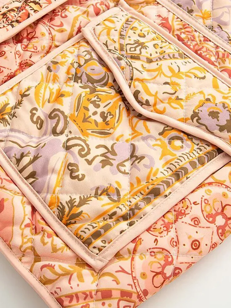 European and American autumn and winter new women's loose versatile stand-up collar positioning printed cotton coat