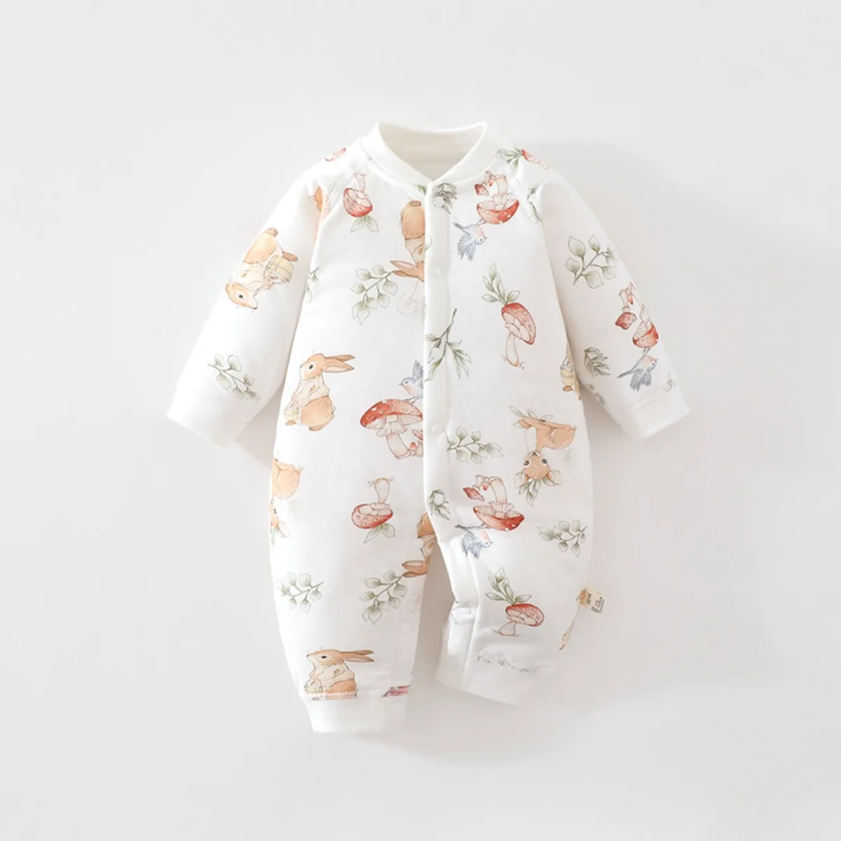 Autumn Winter Baby Romper Soft Polyester Filling Cotton Onesie Front Snaps Long Sleeve Jumpsuit for Boys Girls 0-18M Cute Print