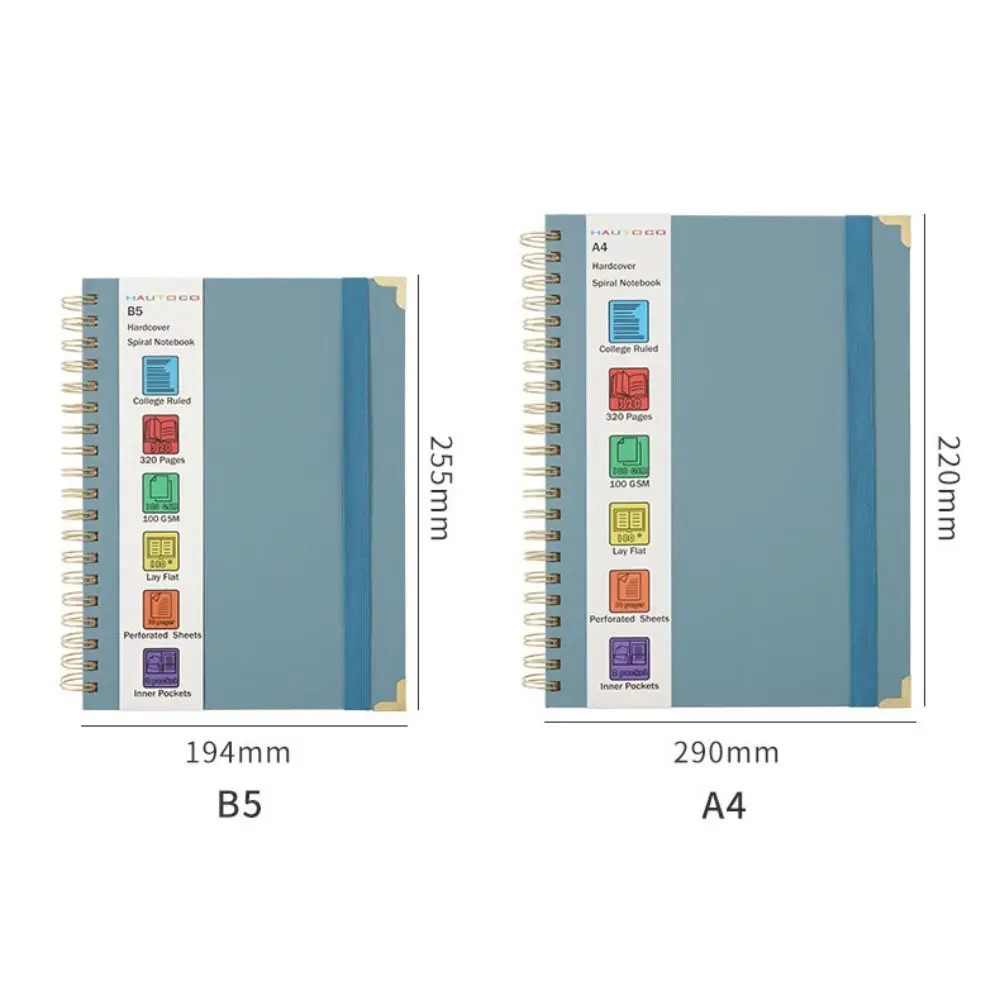 A4/B5 Coil Notebook 320 Pages with Strap Schedules Notebooks Portable Horizontal Line Diary Notepad School Supplies
