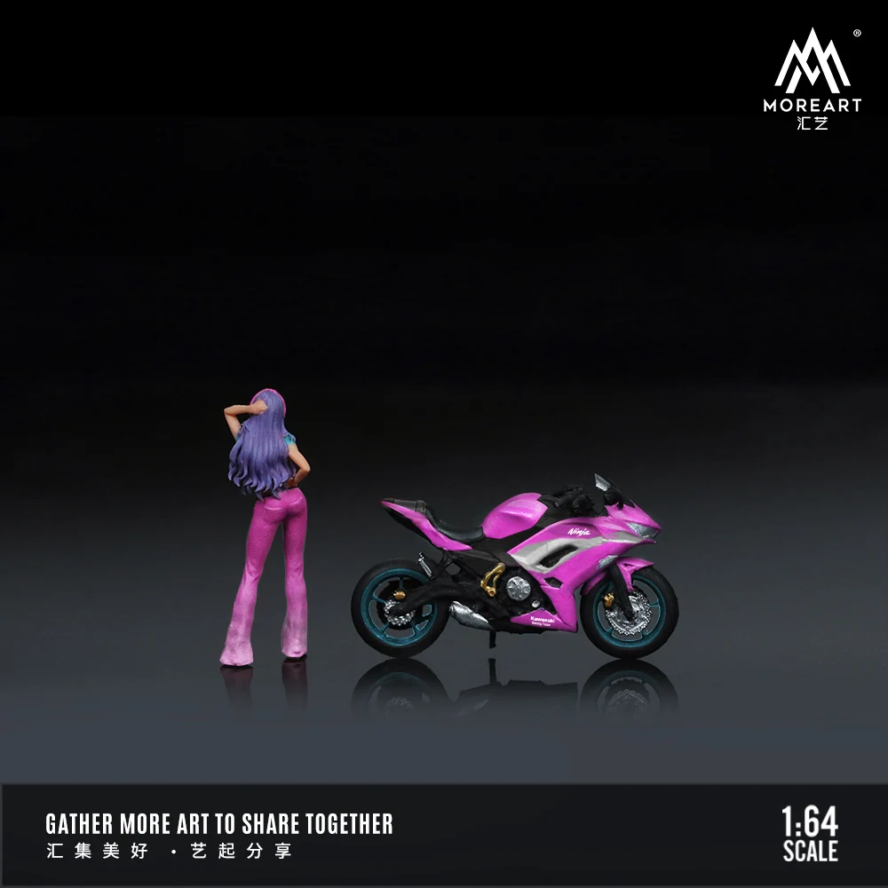 Moreartkawasaki忍者オートバイ人形セット、紫モデル、かわいい女の子、1:64、650