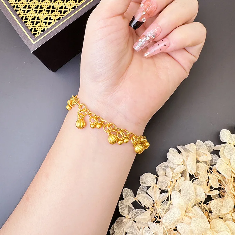 

Luxury 24K 9999 Pure Gold Pumpkin Bracelet Blessed Chinese Style Vintage Personalized Light Luxury Women's Bracelet