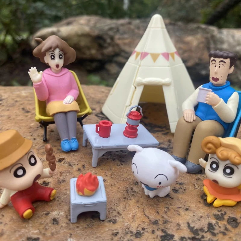 

Anime Crayon ShinChan Nohara Hiroshi Misae Action Figures Miniature Camping Scene Props Blind Box Toys Collection Ornaments Gift