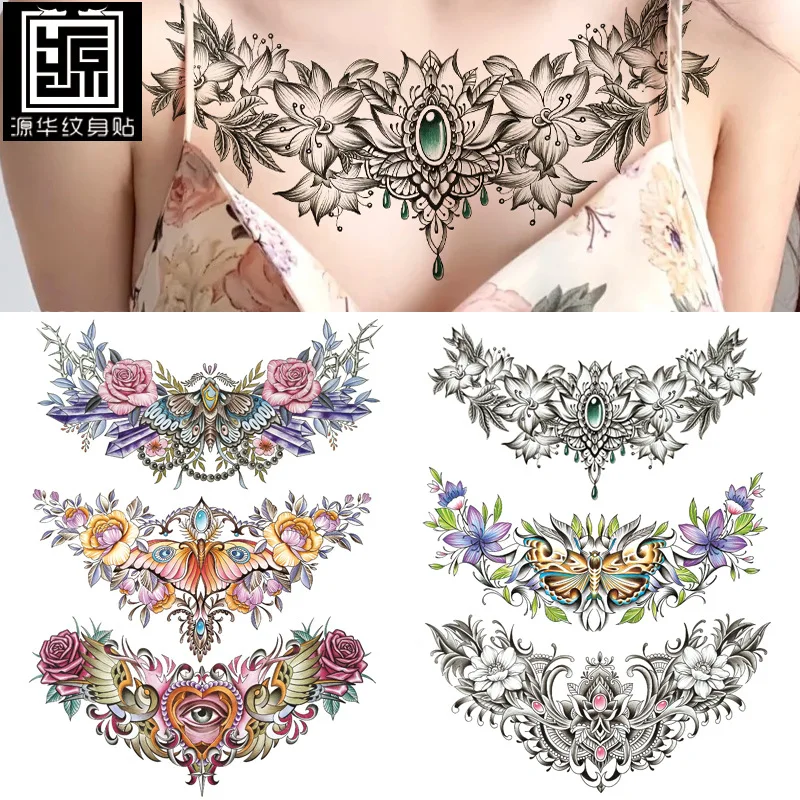 Face Buddha Fake Chest Tattoo Sticker, Guanyin Lotus Flower Big Picture,  Over Shoulder Dragon Tattoo Sticker