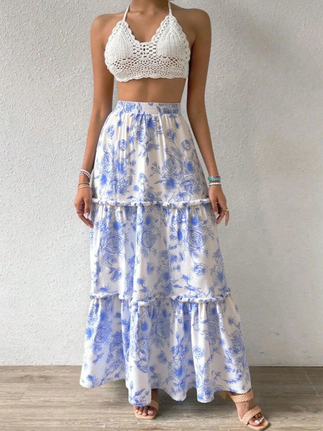 

White Long Skirt Pleate High Waist Ruffle Edge Skirt Fashionable Comfortable Autumn Cake Skirt