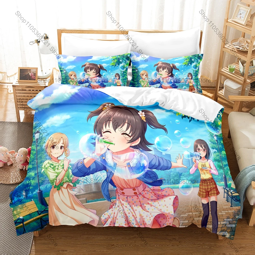 Cool THE iDOLM@STER Cinderella Girls Starlight Stage Anime Print 3PCS Bedding Set Duvet Cover + 2 Pillowcases Soft Bed Linen For