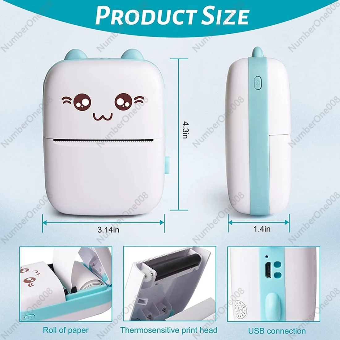 Mini Portable Printer Photo Pocket Photo Bluetooth V4.0 200 DPI Label Sticker Receipt Printer Mobile Thermal Printer(B)