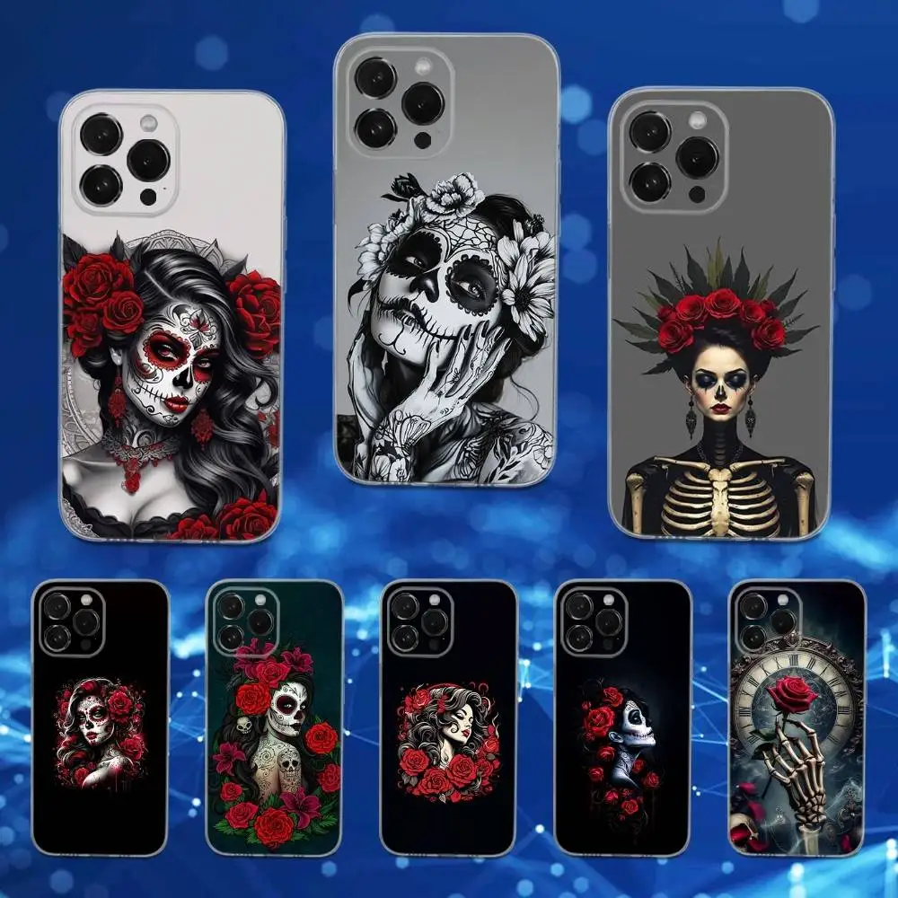 

Skull Girl C-Catrina R-Rose Phone Case For iPhone 16,15,17,14,13,12,11 Pro,Max,Plus,X,XS,XR,SE,Mini Transparent Soft Cover