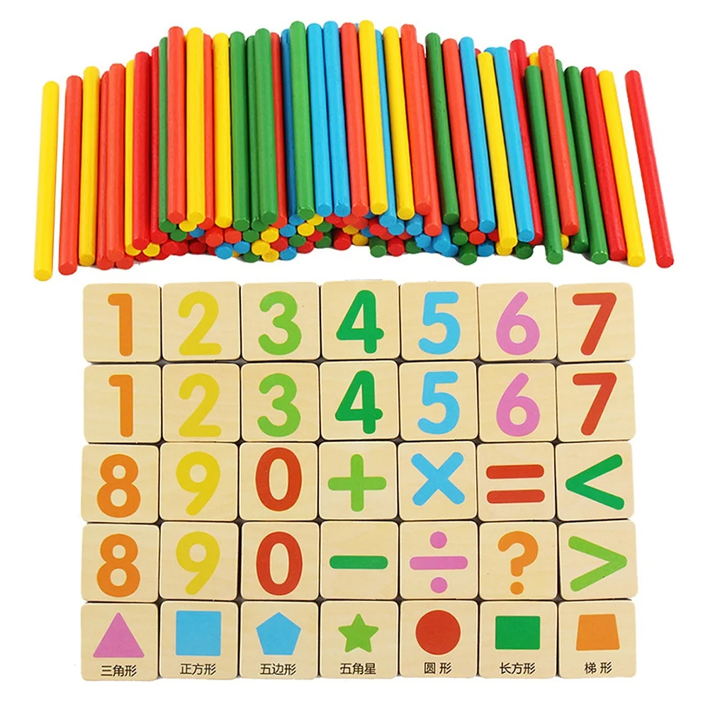 

100pcs Wooden Math Counting Sticks Blue Blocks Early Learning Arithmetic Kids Mathematics Educational Puzzle Cognitive