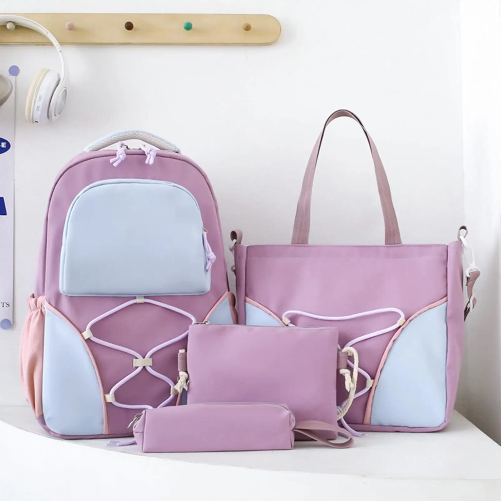 Backpack for School 4 Pieces Bag for Books Large Capacity Backpack with Pencil Case Travel Bookbag for Short Trips Teenagers