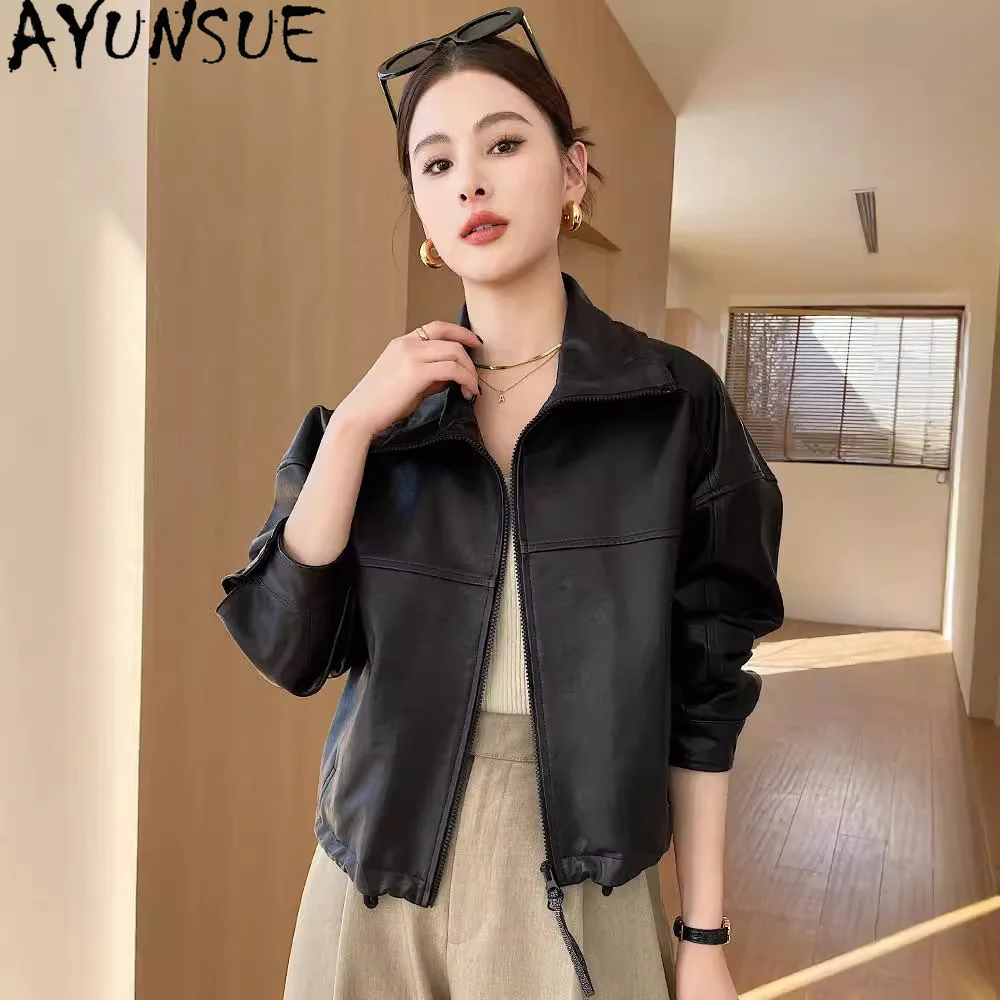 AYUNSUE 양피 진짜 가죽 자켓 여성 2025 식물 태닝 여성 코트 Motocycle 자켓 가을 옷 Косуха Женская
