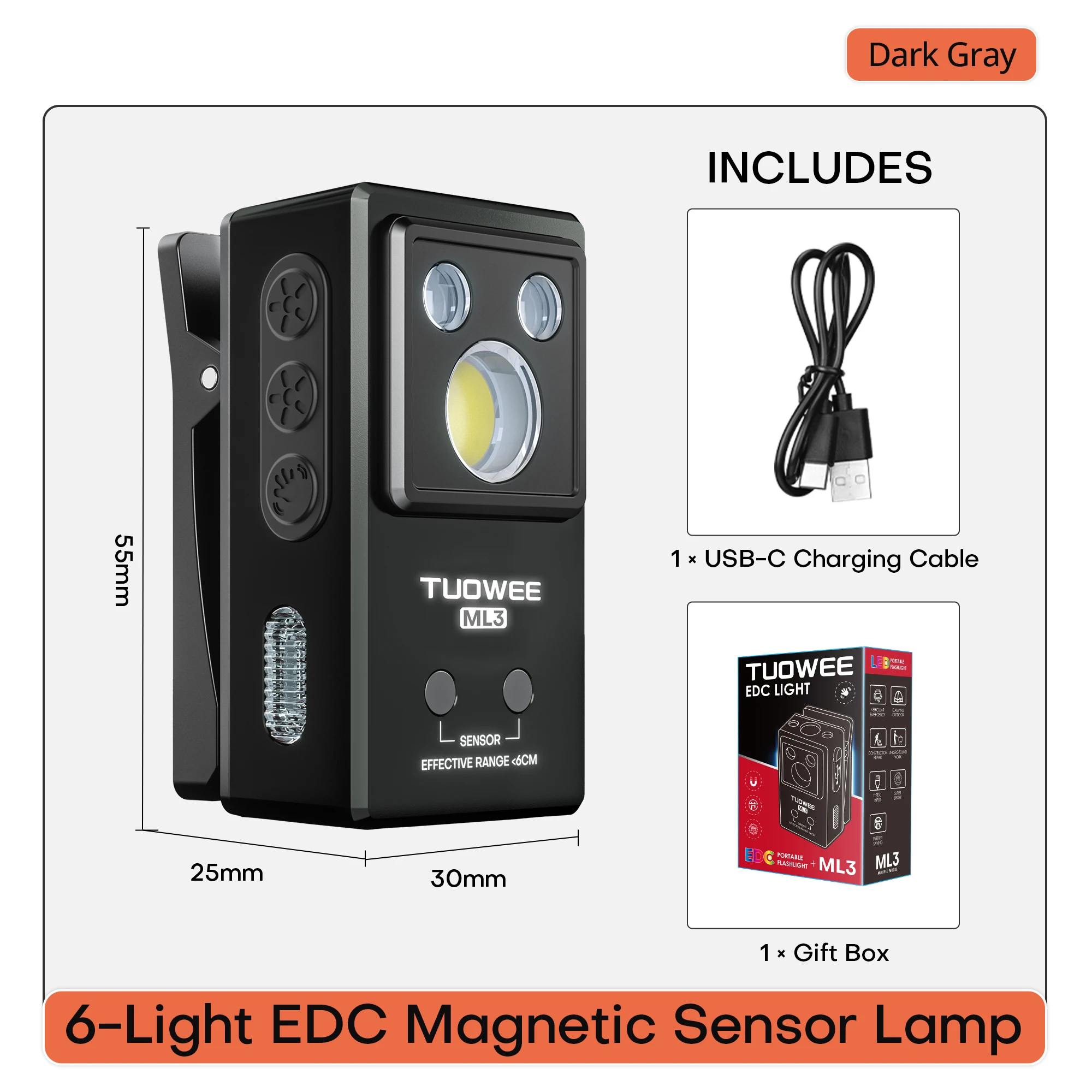 Clip-Licht 270LM USB-C Wiederaufladbare Taschenlampe Mini-Spotlight/Flutlicht Tragbare EDC RGB-Taschenlampe mit Magnet