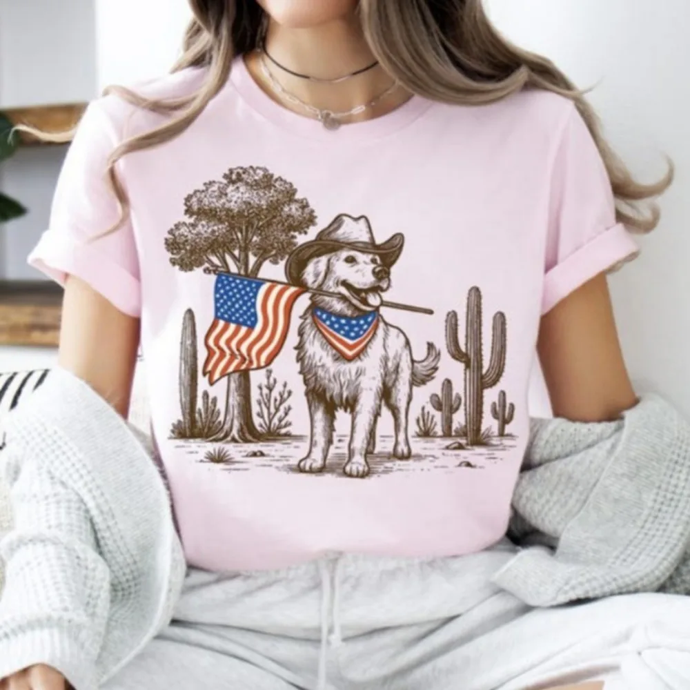 American Pride Pooch Shirt Cowboy Dog USA Tops Patriotic Independence Day Tees Patriotic German Shepherd Clotes 4th of July